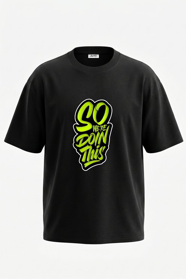 Neon Graffiti Design Back Printed Cotton Black Oversize T-Shirt