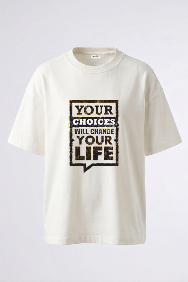 Grunge Motivational Design Back Printed Cotton White Oversize T-Shirt