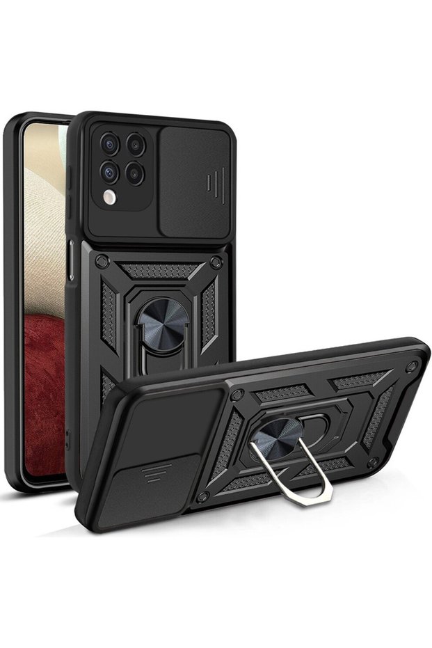 Samsung Galaxy M12 Case Ultra Protective Sliding Vega Cover with Magnetic Ring Stand