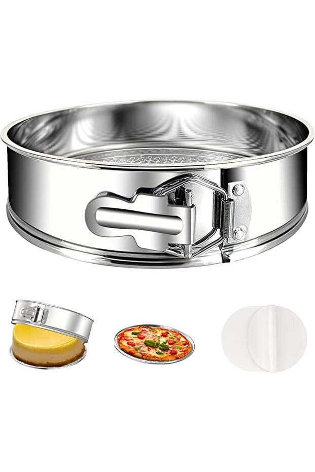 Stainless Steel Springform Cake Pan | 9-Inch Cake Tins | Removable Bottom with 30 Sheets Baking Parchment |