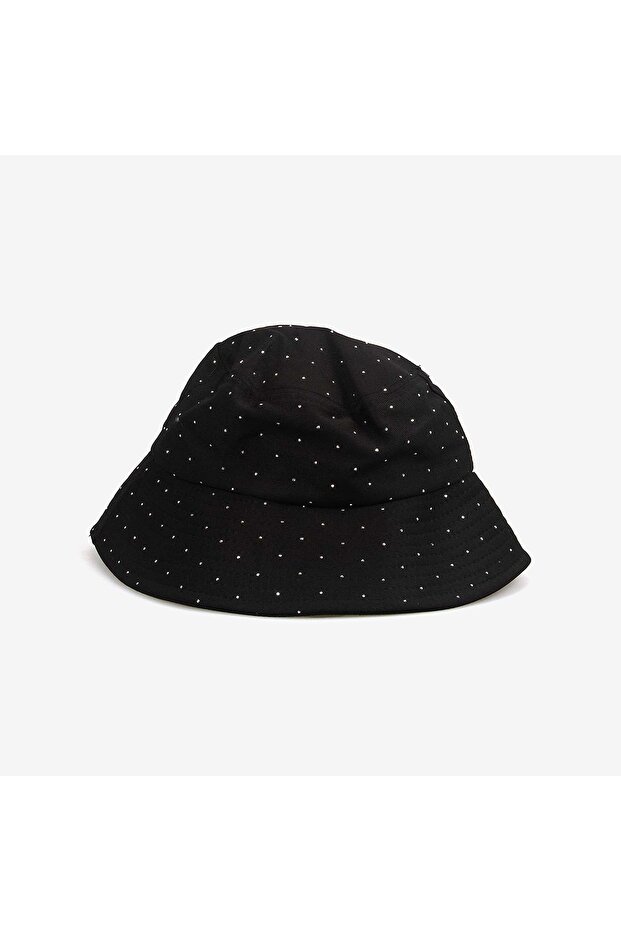 Women's Stoned Drawstring Black Bucket Hat 14772-5