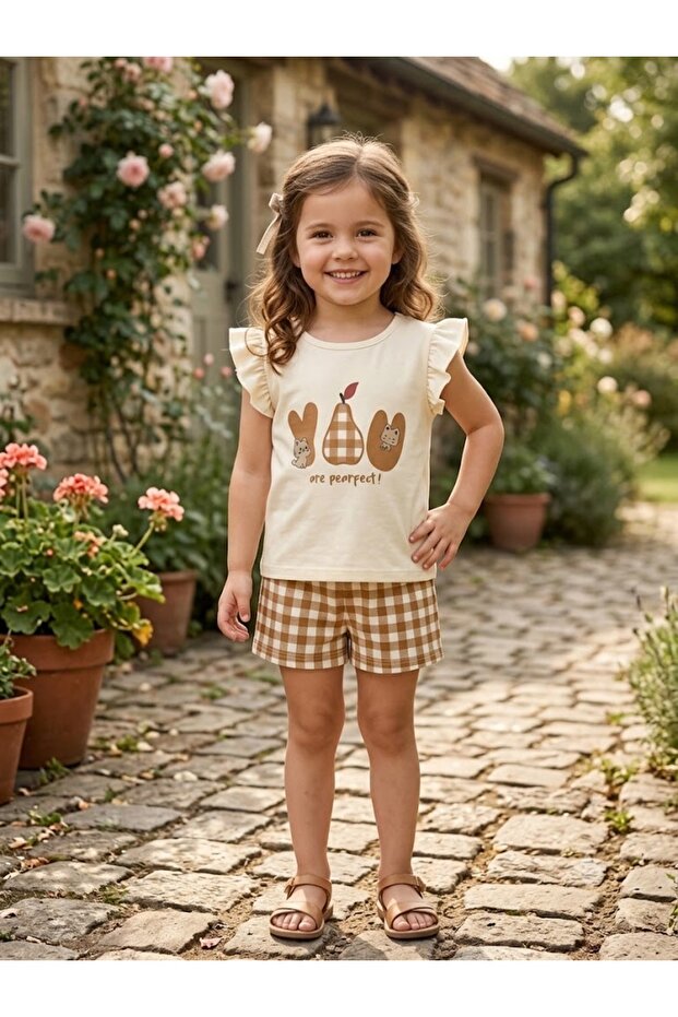 Pöti̇ Checked Shorts Girls' Set 3/4/5/6 Yellow