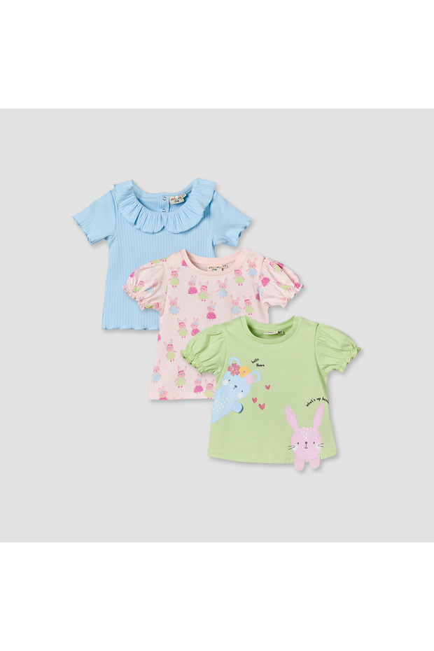 Pack of 3 Crew Neck Short Sleeves T-shirt with Bunny Print