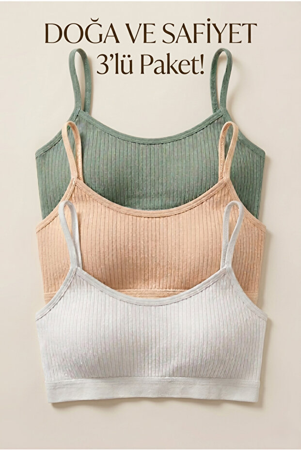 3-Piece Bralette Bustier Crop Tank Top with Removable Pads and Ribbed Rope Straps