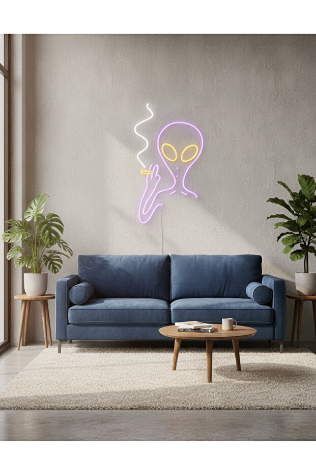 Uzaylı Figürü LED Neon Tablo | Pop Culture Duvar Dekoru | Pleksi Aydınlatmalı Genç Odası Tablosu - 4