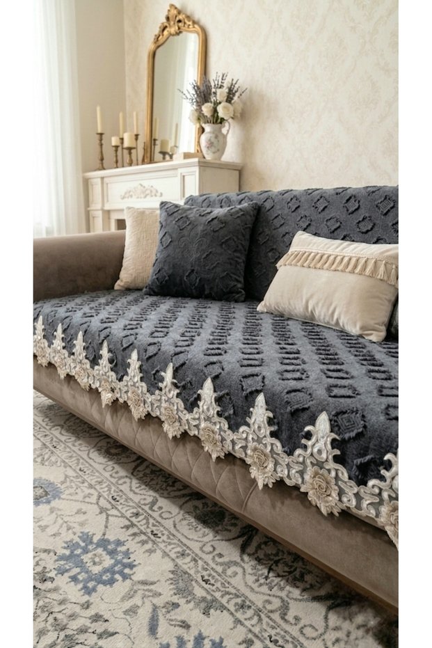 Premium Luxury Chenille French Lace Sofa Cover - Non-Slip Living Room Sofa/Bed Sofa Cover 170X210