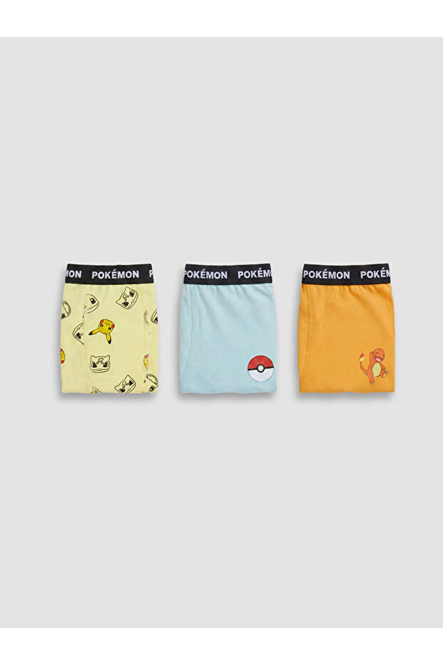 Yellow Pokemon Printed Boys' Boxer Briefs 3-Piece Set