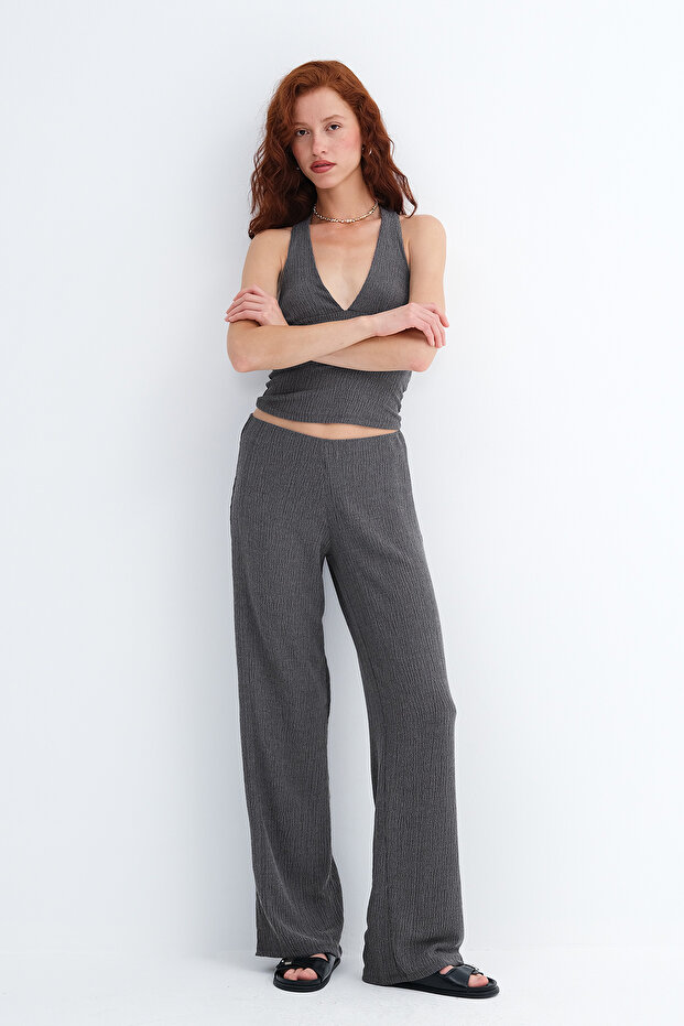 Elastic Waist Wide Leg Trousers Pn19734