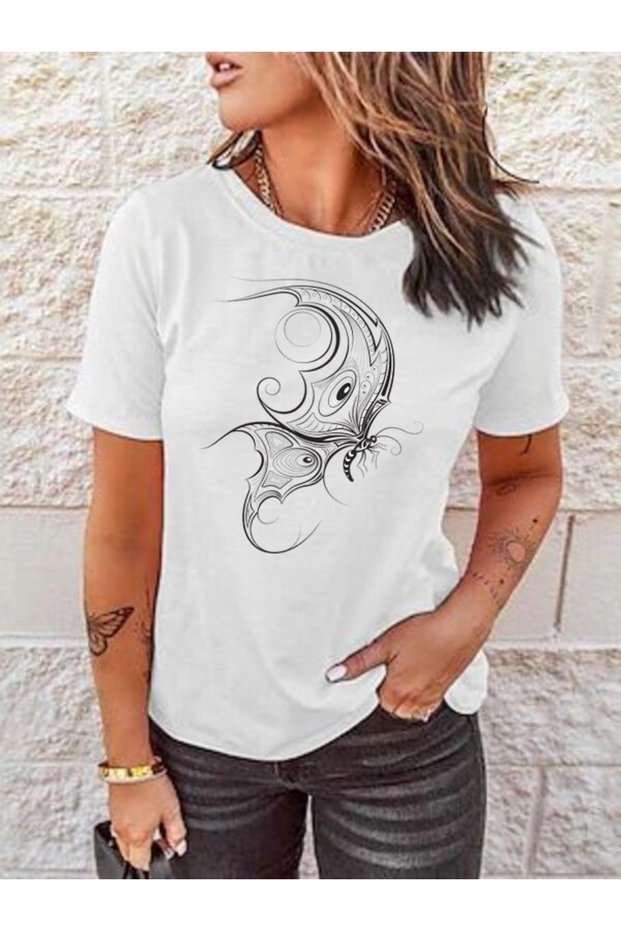 White Butterfly Printed Women's T-Shirt