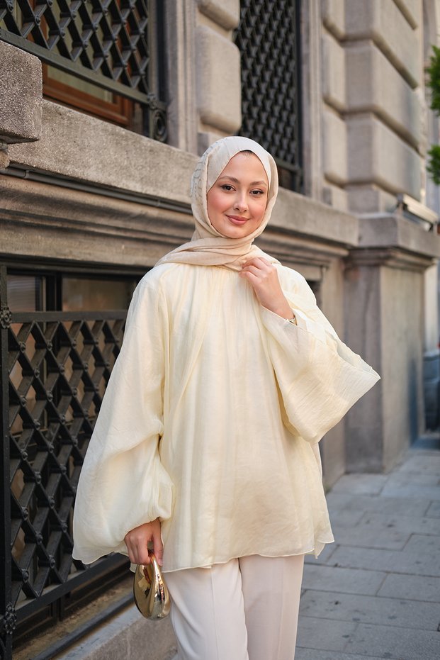 Women's Tulle Blouse with Gathered Front Detail Yellow