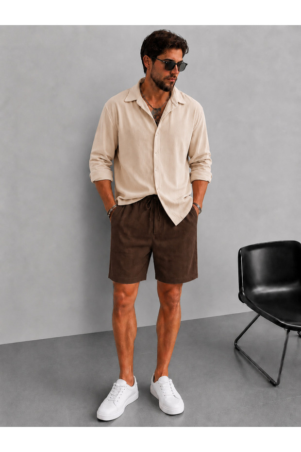 Men's Summer Ottoman Twill Fabric Shorts-Shirt Set