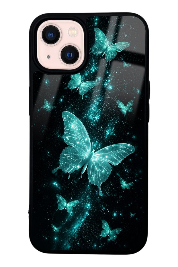 iPhone 13 Turquoise Galaxy Butterfly Design Glossy Phone Case