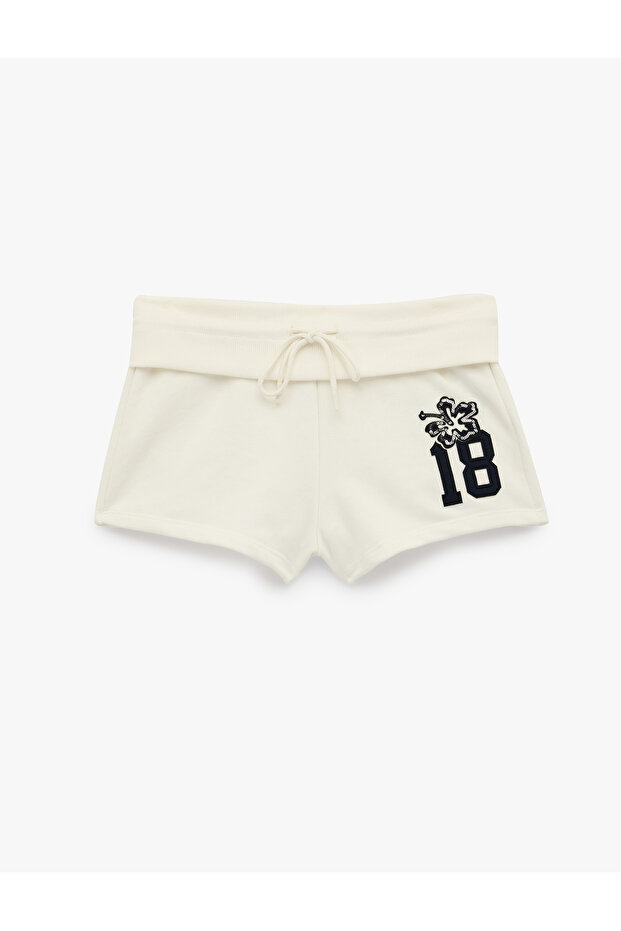 Embroidery Detailed Loose Fit Waist Tie Cotton Micro Mini Shorts