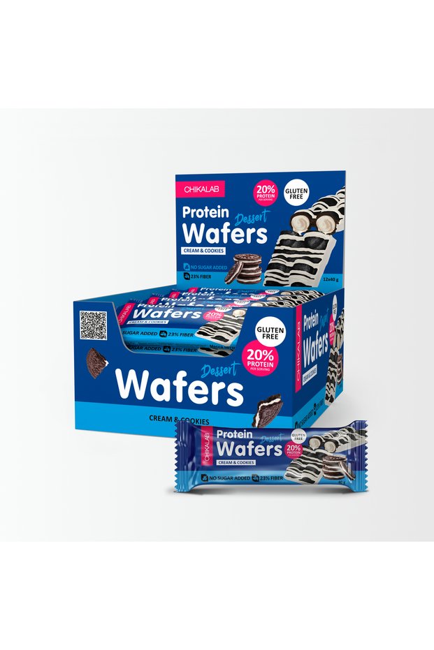 Protein Wafers Dessert Cream and Cookies Flavor with Filling Gluten Free & No Sugar Added 12x40g
