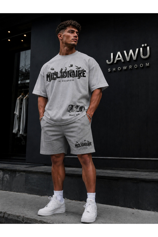 Mi̇lionare Printed Oversize Premium Cotton T-Shirt-Shorts Set