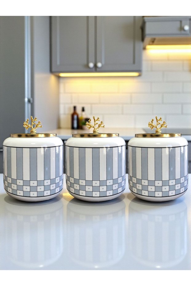 GREY Striped CONDIMENT Top Bottom Set