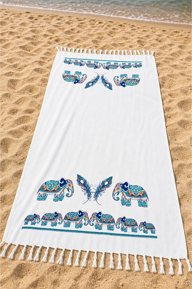 Bamboo Peshtemal Elephant Patterned Beach Towel – Lightweight, Quick-Drying, Multi-Purpose