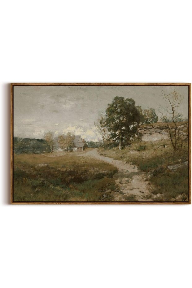 Framed Vintage Countryside Road Landscape Canvas Wall Art Art (60x80 cm)