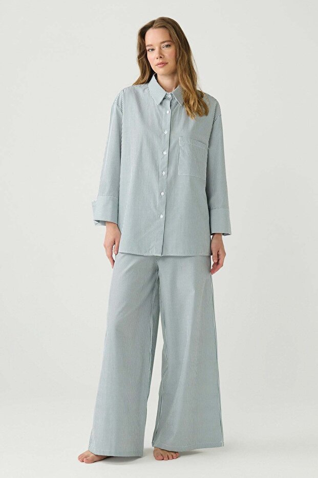 Dayjamas Striped Shirt Pants Set Green