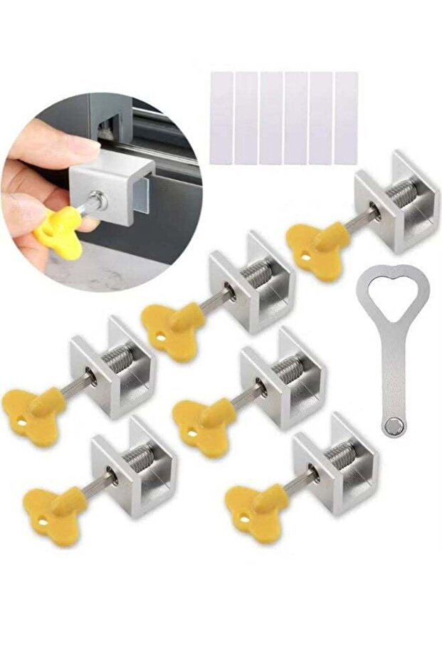 Window Locks, 6 Sets Adjustable Sliding Window Door Safety Locks with Key, Aluminum Window Locks Security Stoppers