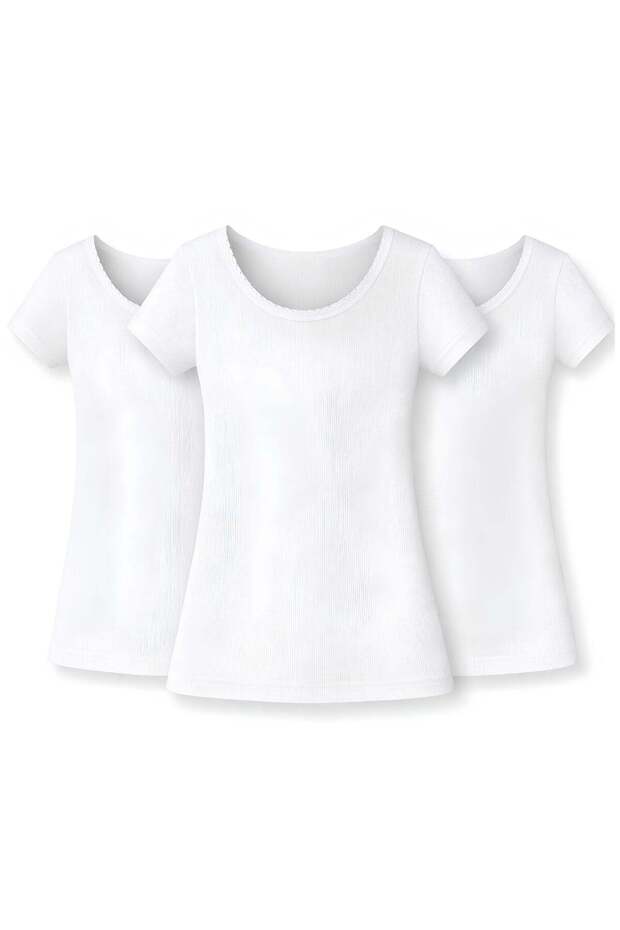 Ribana Girls' Short Sleeve White Undershirt 100% Cotton 3-Pack