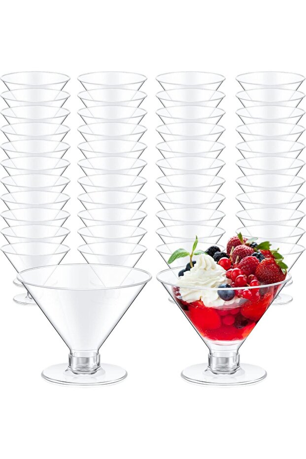 50 Sets Plastic Martini Glasses, 5 oz Clear Cocktail Dessert Parfait Glasses Unbreakable Mini Martini Cups