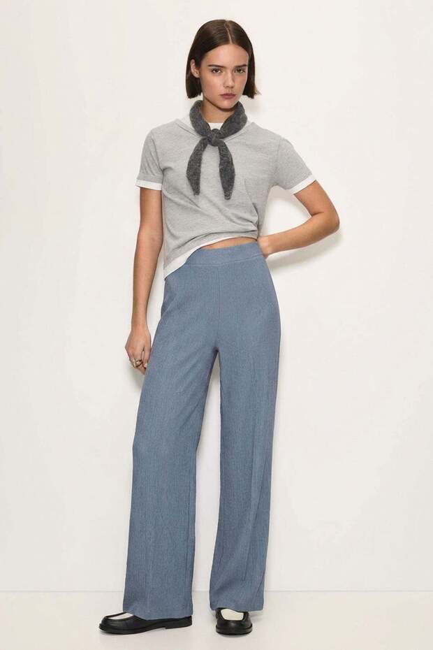 Comfortable Fit High Waist Wide-Leg Viscose Mix Women's Trousers