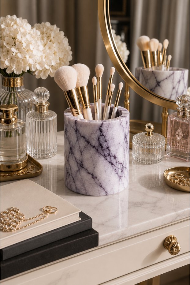 Marble Toothbrush Holder Cotton Swab Holder Makeup Brush Holder Pen Holder Bathroom Organizer