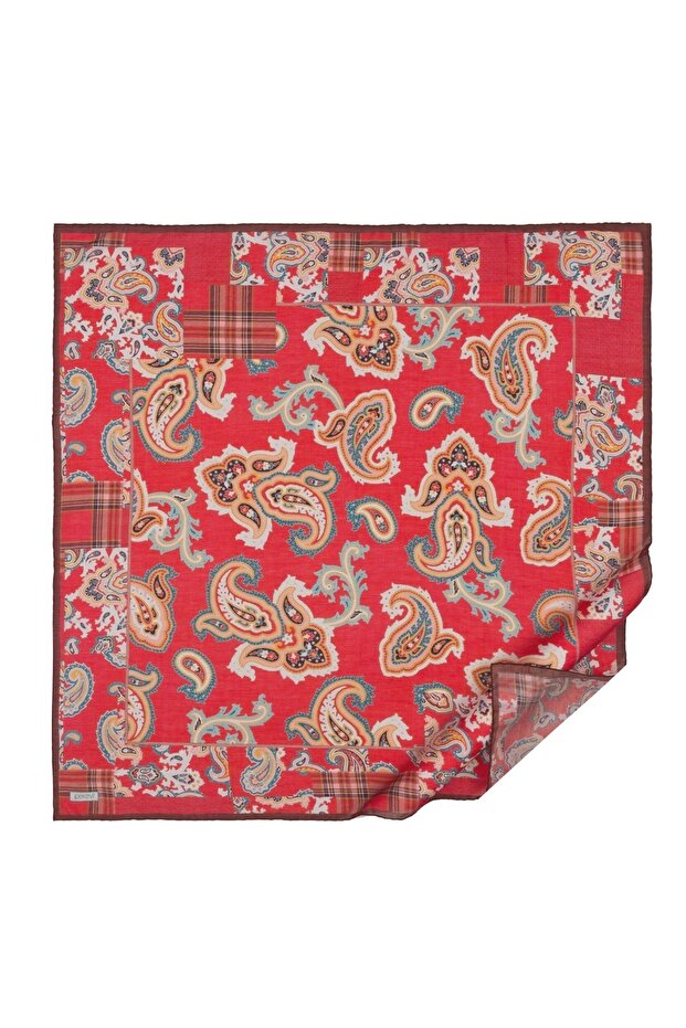 Summer Season Ottoman Red Patchwork Patterned Tencel Scarf