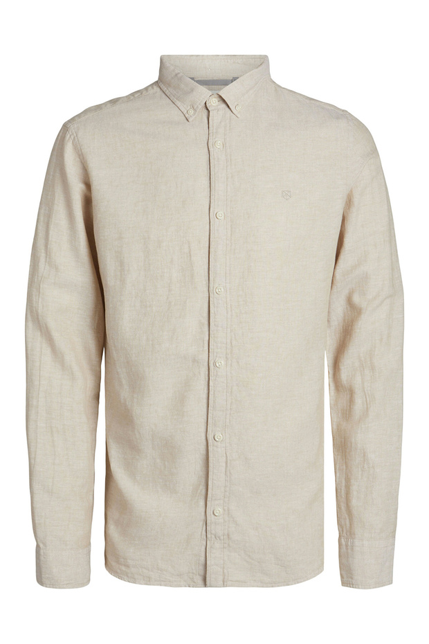 Men's Long Sleeve Solid Color Linen Shirt - Ccmaze