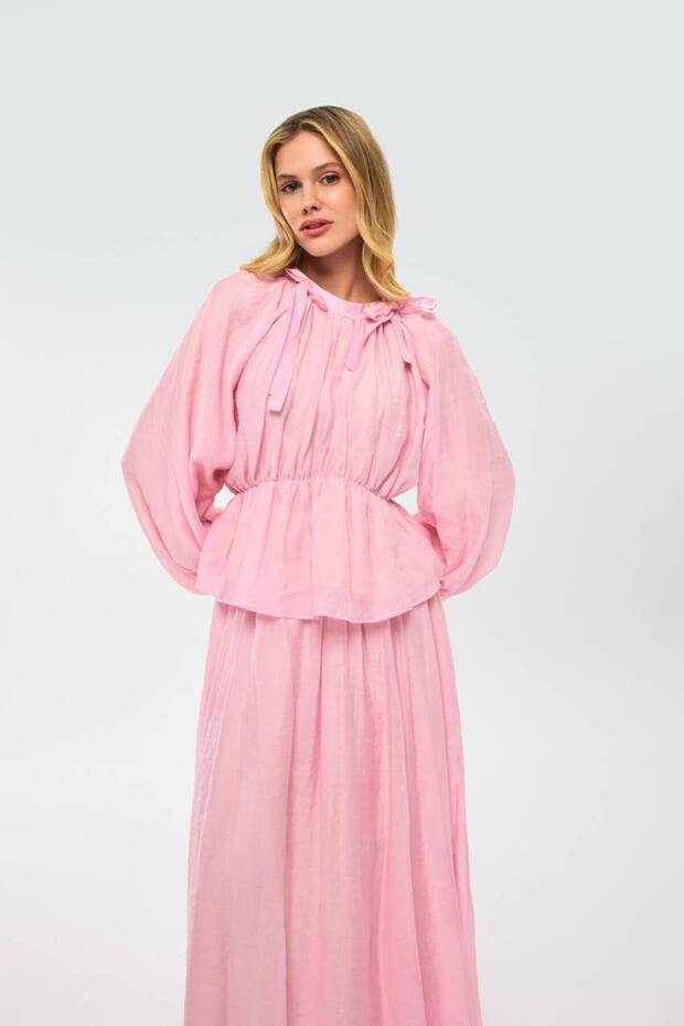Bow Detailed Blouse Skirt Set