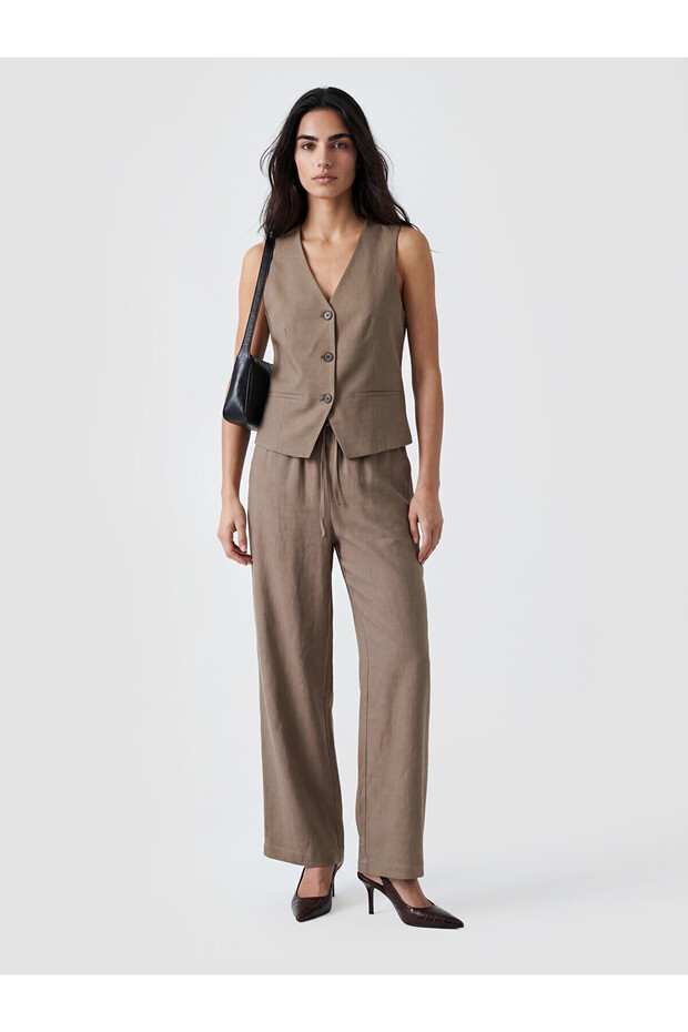Vizyon New Season Elastic Waist Linen Blend Women's Trousers