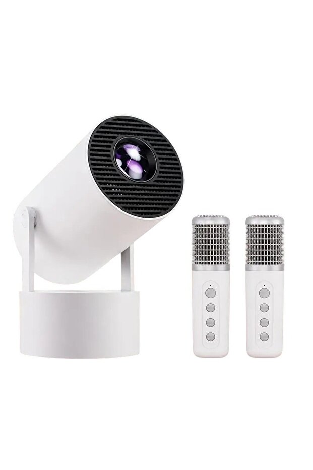 جهاز بروجكتور ذكي محمول HT88 Pro بدقة 4K نظام ترفيهي متكامل 3 في 1 يجمع بين نظام المسرح المنزلي ومكبر الصوت وميكروفونين لاسلكيين ونظام الكاريوكي
