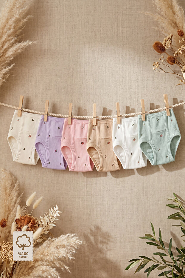 - 6-Piece Girls' Panties Set | 100% Cotton | Floral Patterned