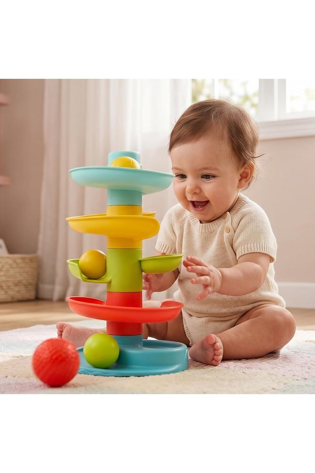 Baby Ball Tower for Toddlers, Ball Drop and Roll Swirling Tower with 4 Tier & 3 Balls | Educational Development Activity Toys for Kids | Ball Tower Ramp Toys for Baby 1 2 3 4 Years