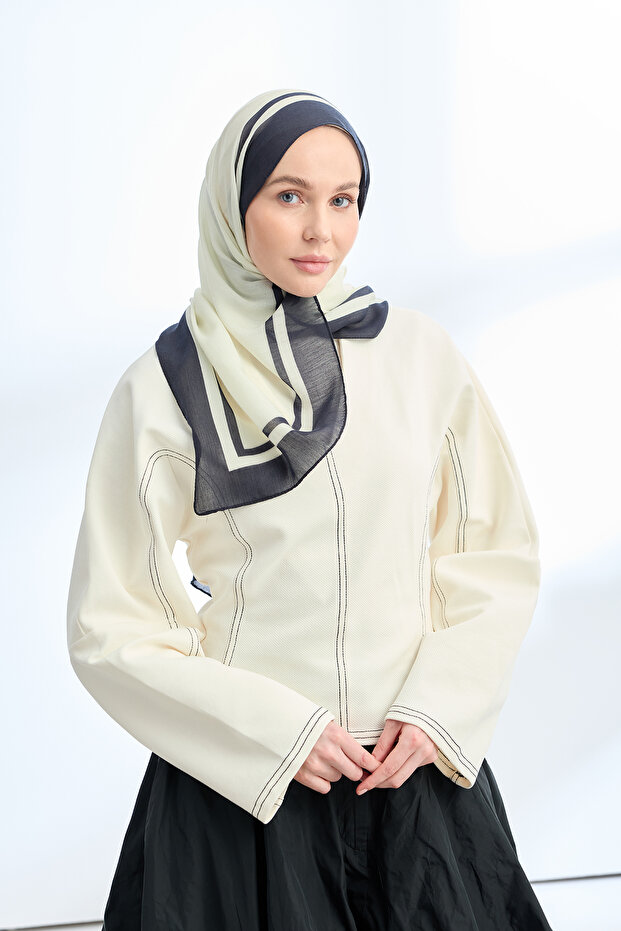 ȘAL CU MODEL ELEGANT HARMONY FRAME - CREM - NEGRU - 2