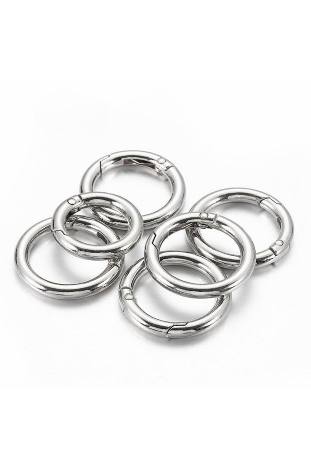 10pcs 24mm silver color 10 Pcs Metal Spring O Rings Clip Keychain Round Carabiner Clips Keyrings Sna