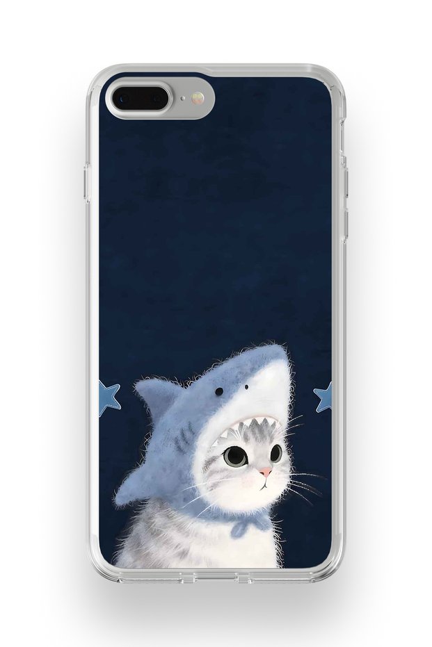 iPhone 7 Plus / 8 Plus Compatible Transparent Phone Case with Shark Costume and Cat Pattern