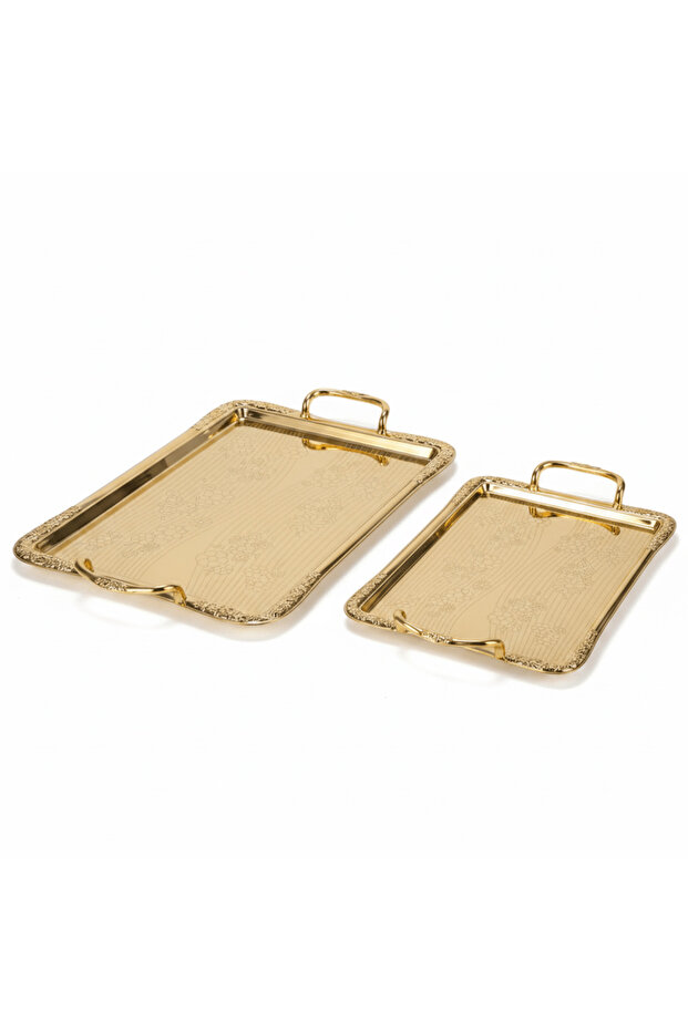 Filsco 2-Piece Gold Stainless Steel Rectangle Serving Tray Set | 34×23 cm & 40×28 cm