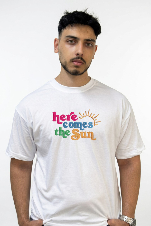 Sun Song Design Printed Oversize White T-Shirt
