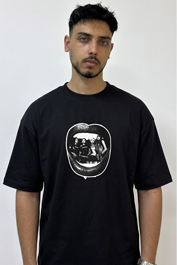 Itzy Design Printed Oversize Black T-Shirt