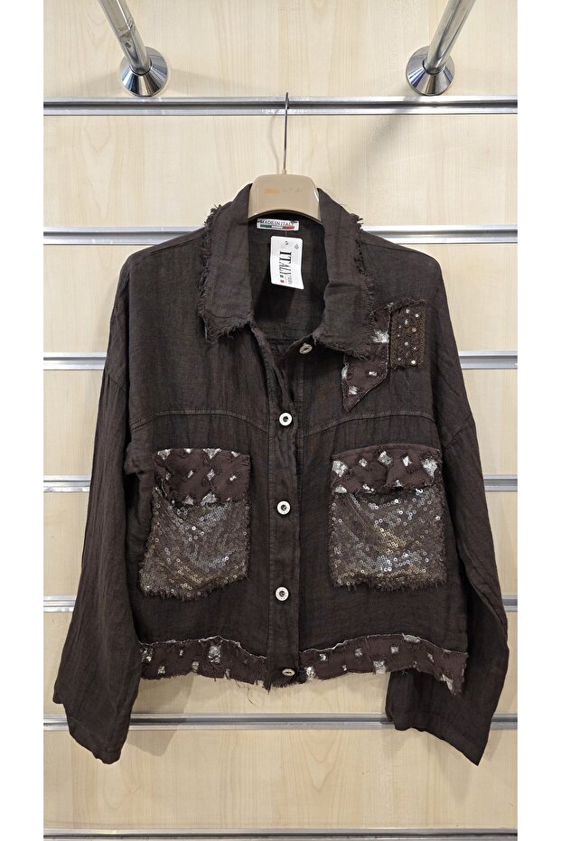 Italian Linen Jacket with Sequin Pocket Detail