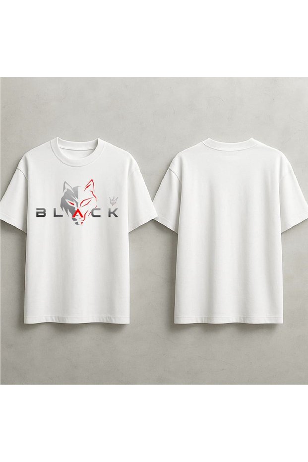 Black Wolf Print Oversized T-Shirt
