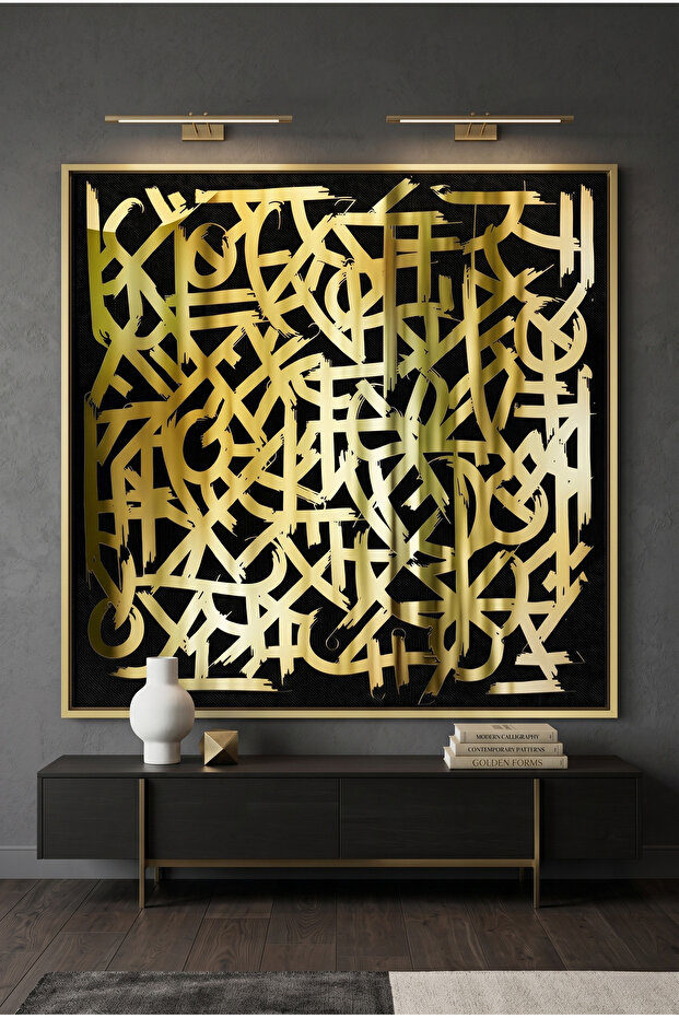 Luxury Gold Abstract Geometric Wall Art | Framed Canvas Print with Gold Foil Embossed | Luxury Modern Decor for Living Room, Bedroom, Office & Gift