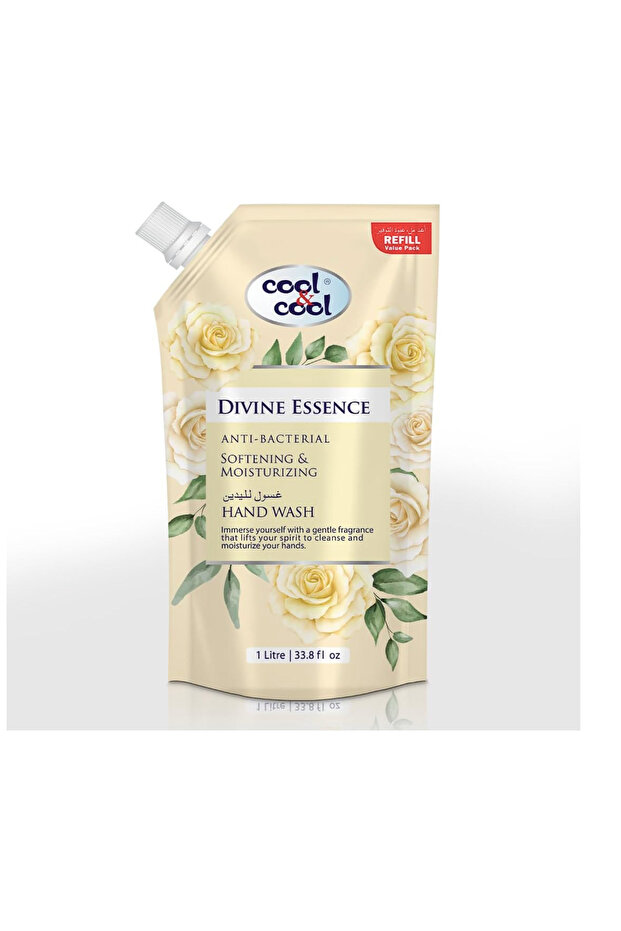Hand Wash Pouch 1 Liter - Divine Scented Anti-Bacterial,Skin-Softening & Moisturizing Liquid Hand Wash