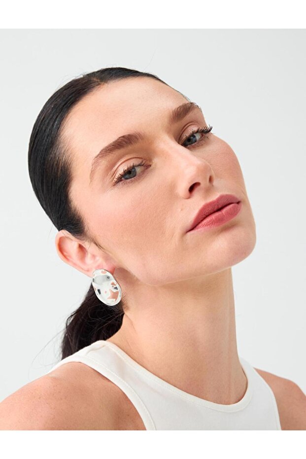Silver Color Oval Shaped Metal Shiny Earrings