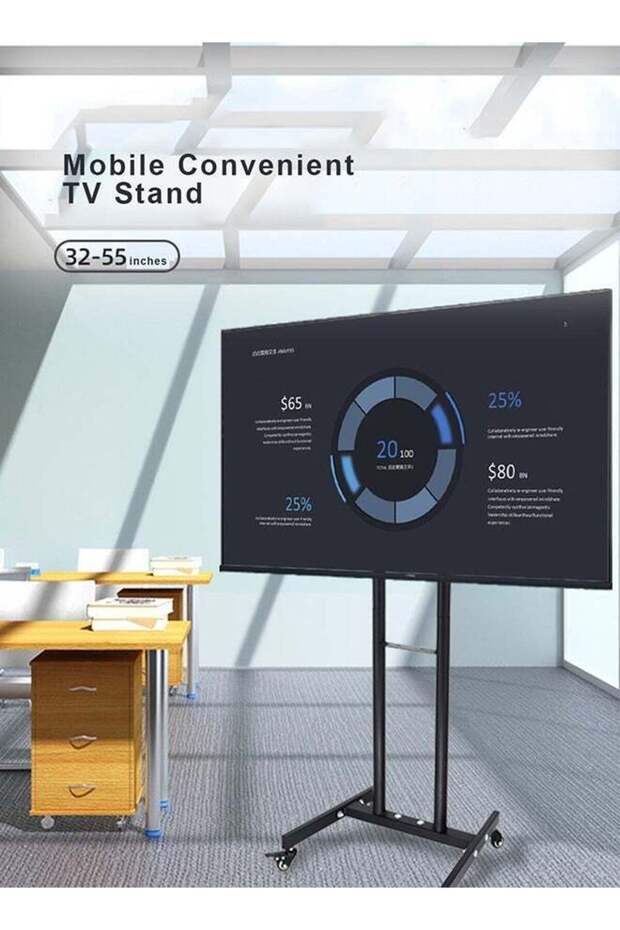 Height Adjustable Mobile Floor TV Stand with Wheels for 32-55 inch LCD LED Screens TV