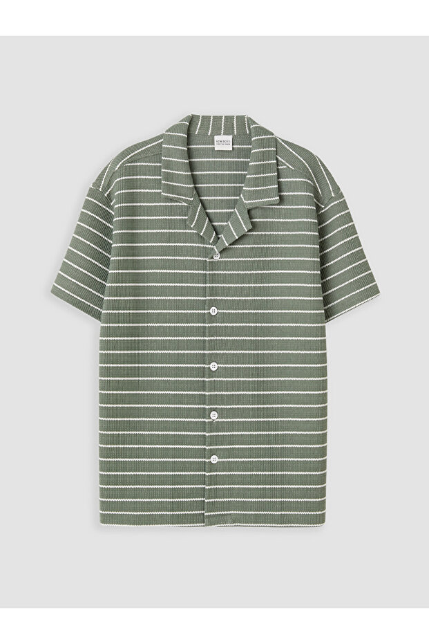 Green Striped Regular Fit Boys' Shirt