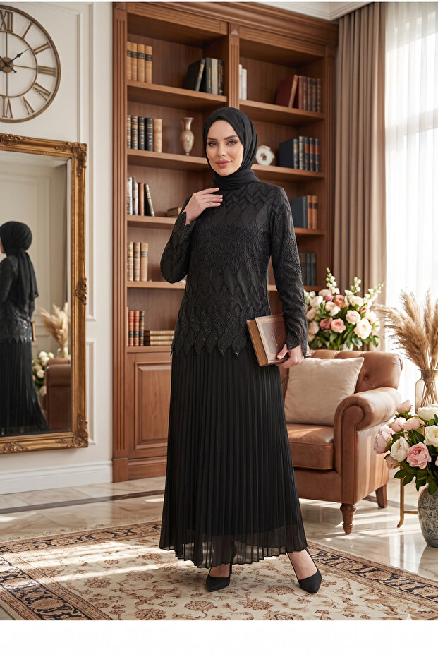 Women's Imported Guipure Chiffon Skirted Evening Dress Set