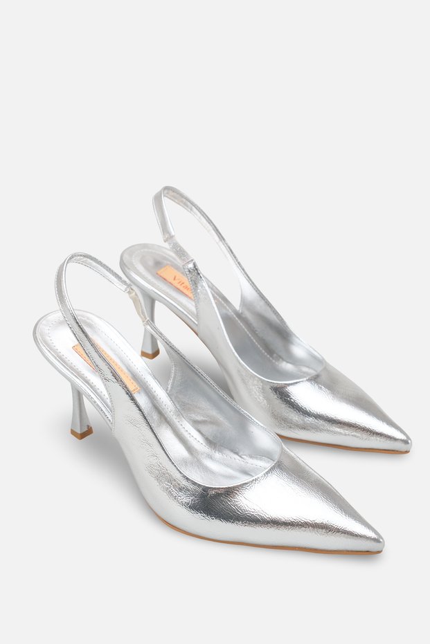 Clara Silver Lame Open Back Women's Stiletto